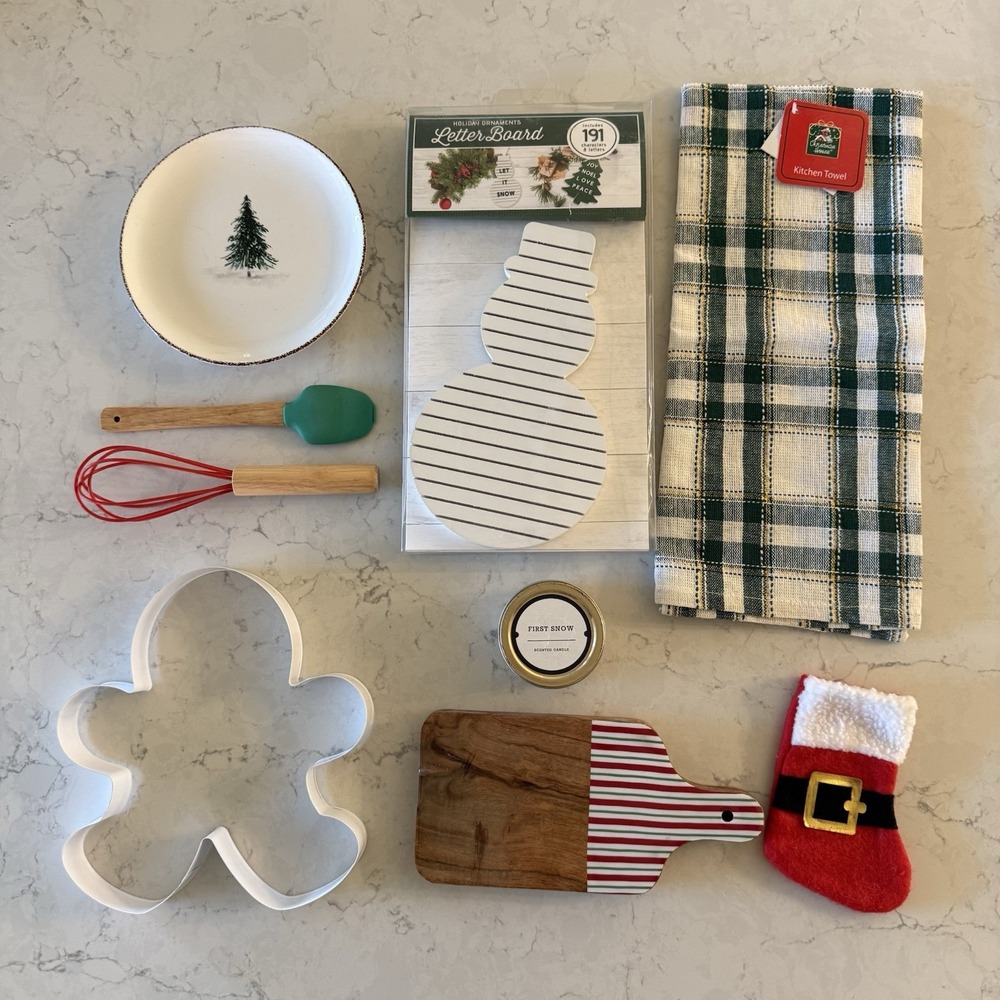 Junk Drawer Christmas Holiday Lot Of 9 Towel Kitchen Candle Plate Letter Board